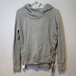 NSF Women's Mildred Side Tie Hoodie Gray Pullover Sweatshirt Asymmetrical Size S